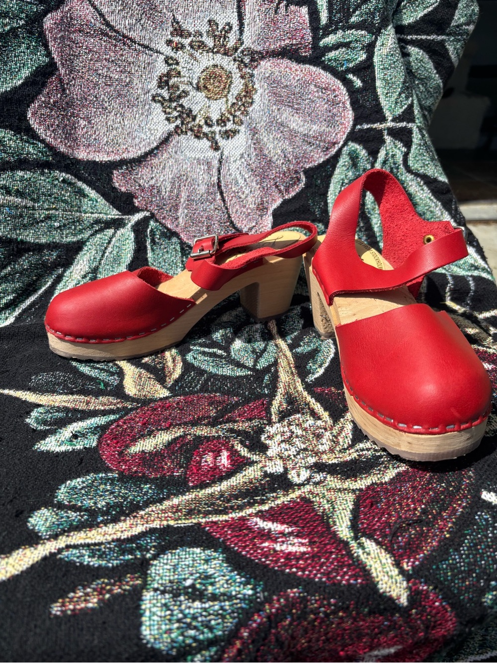 Lotta From Stockholm Red Leather Slingback Clogs with Wooden Heel size 36 - Picture 2 of 7